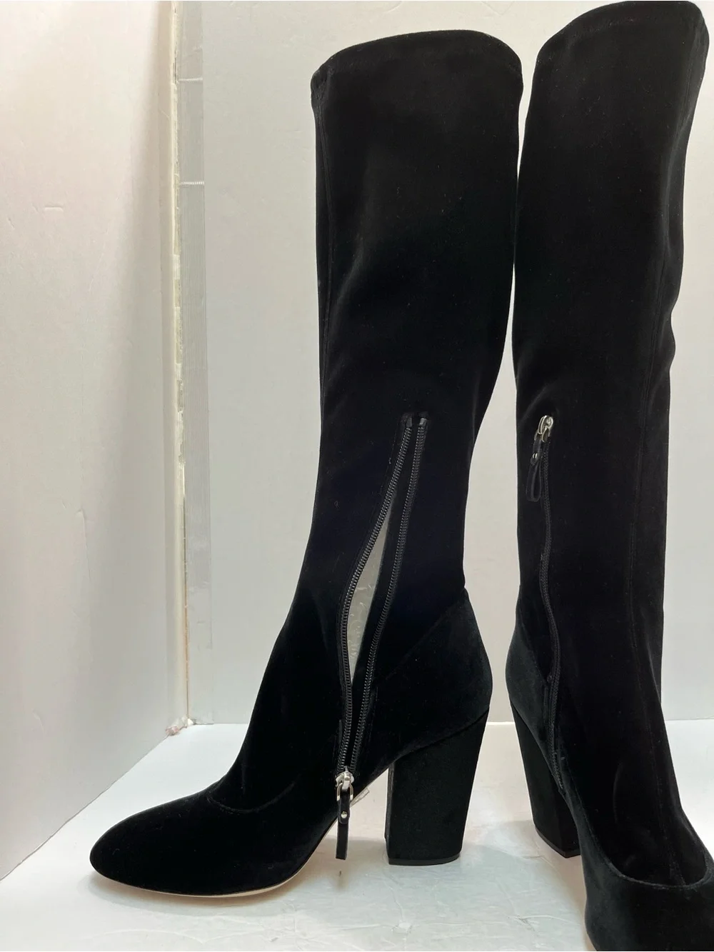 DEIMILLE Italy Black Velvet Knee High Boots Block Heel EU 40 US  9.5  NWOB